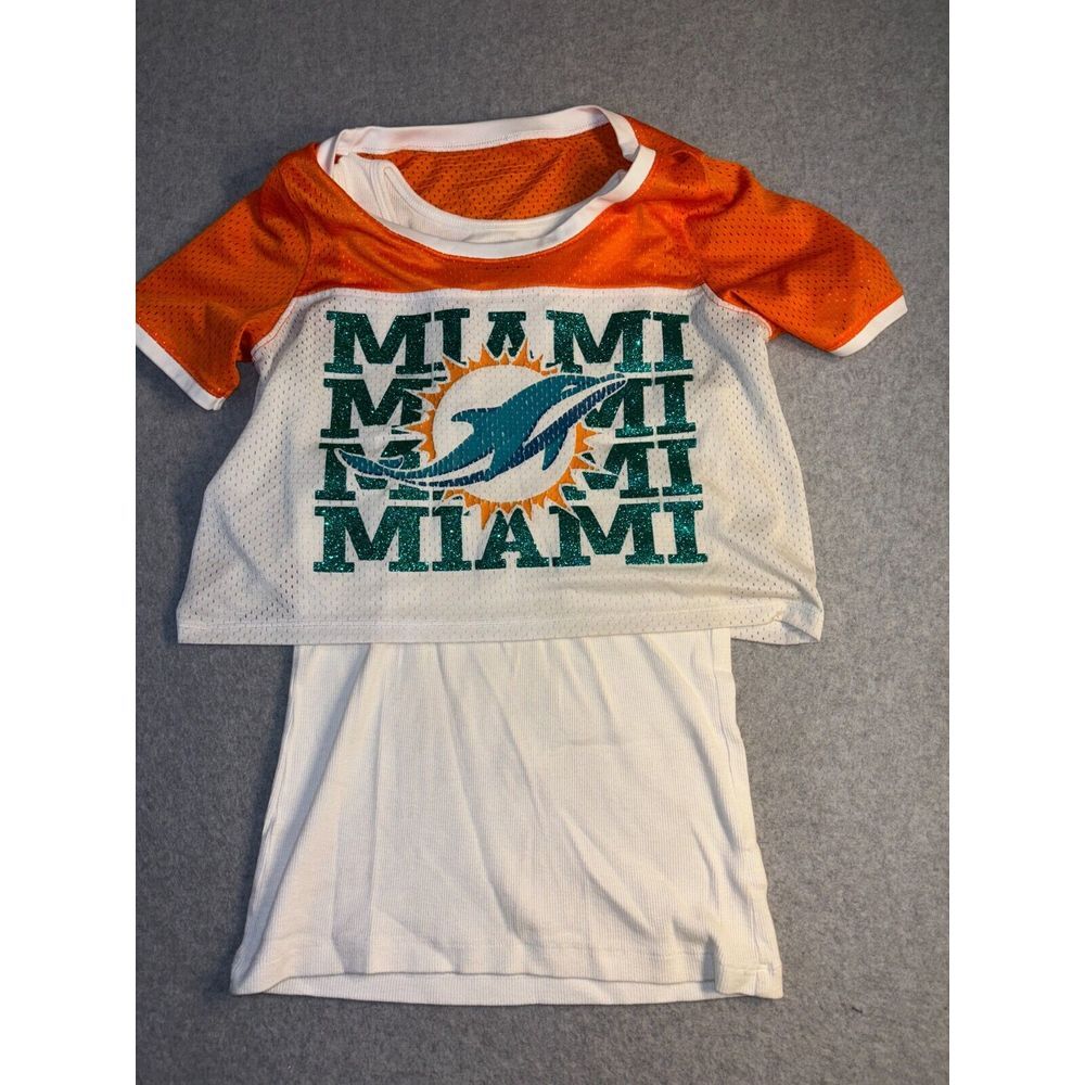 NFL Miami Dolphins Team Apparel T Shirt Football Womens 12/14 White Orange‎ Mesh